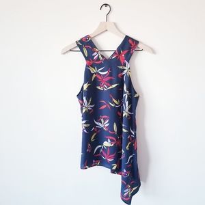 Floral Navy Sleeveless Asymmetric Hem Top
